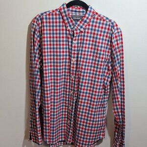 Bonobos, Washed Button-Down Shirt, Reg L in Red Spring Lake Tattersall and Slim